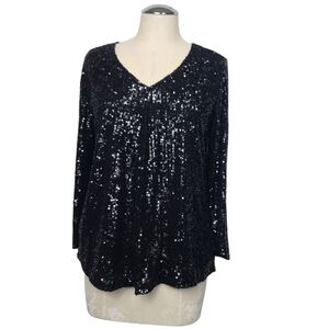 Spense Black Sequin Long Sleeve Blouses M
